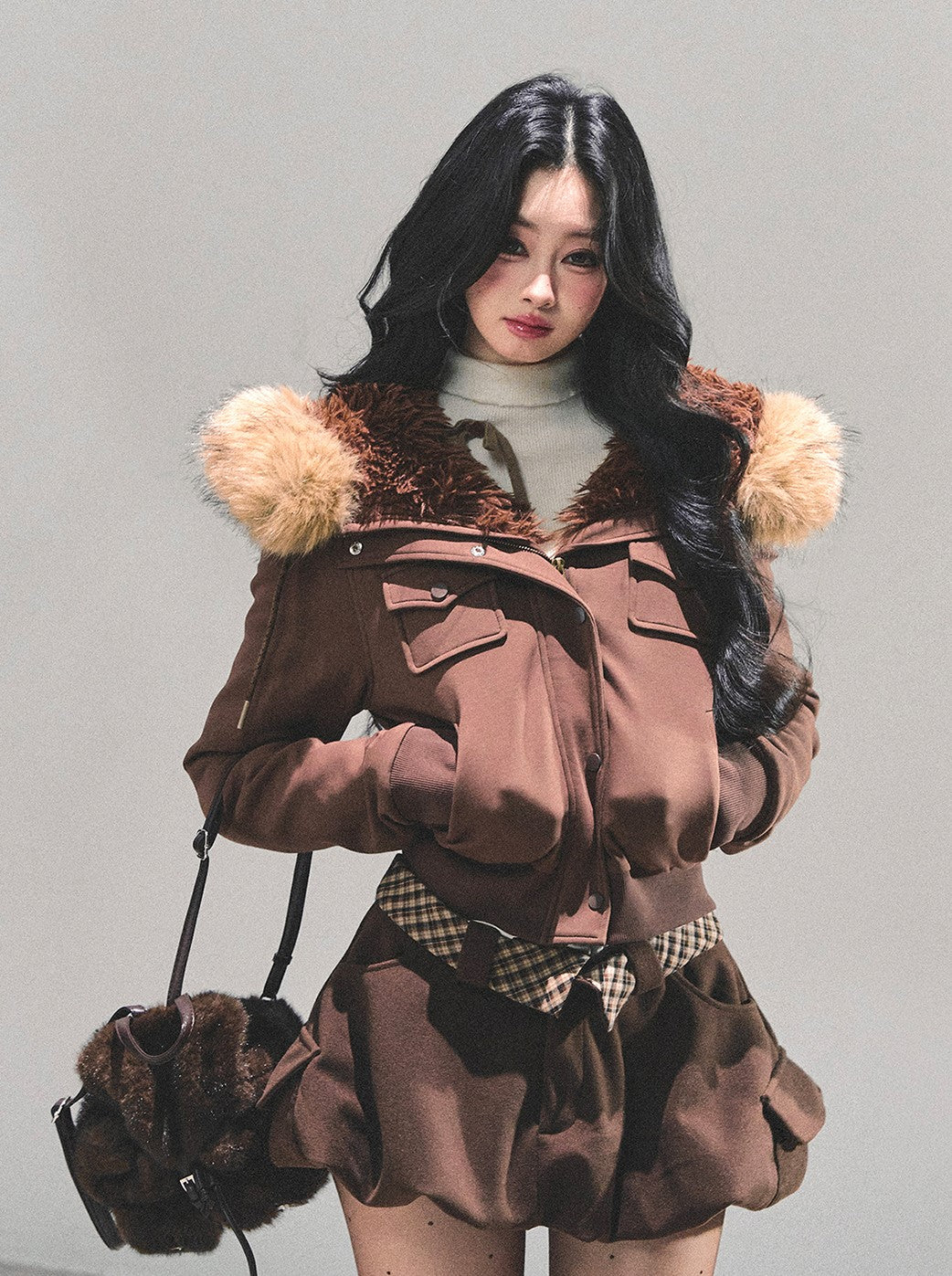 Snowy Fur Hooded Pocket Jacket DIA0717