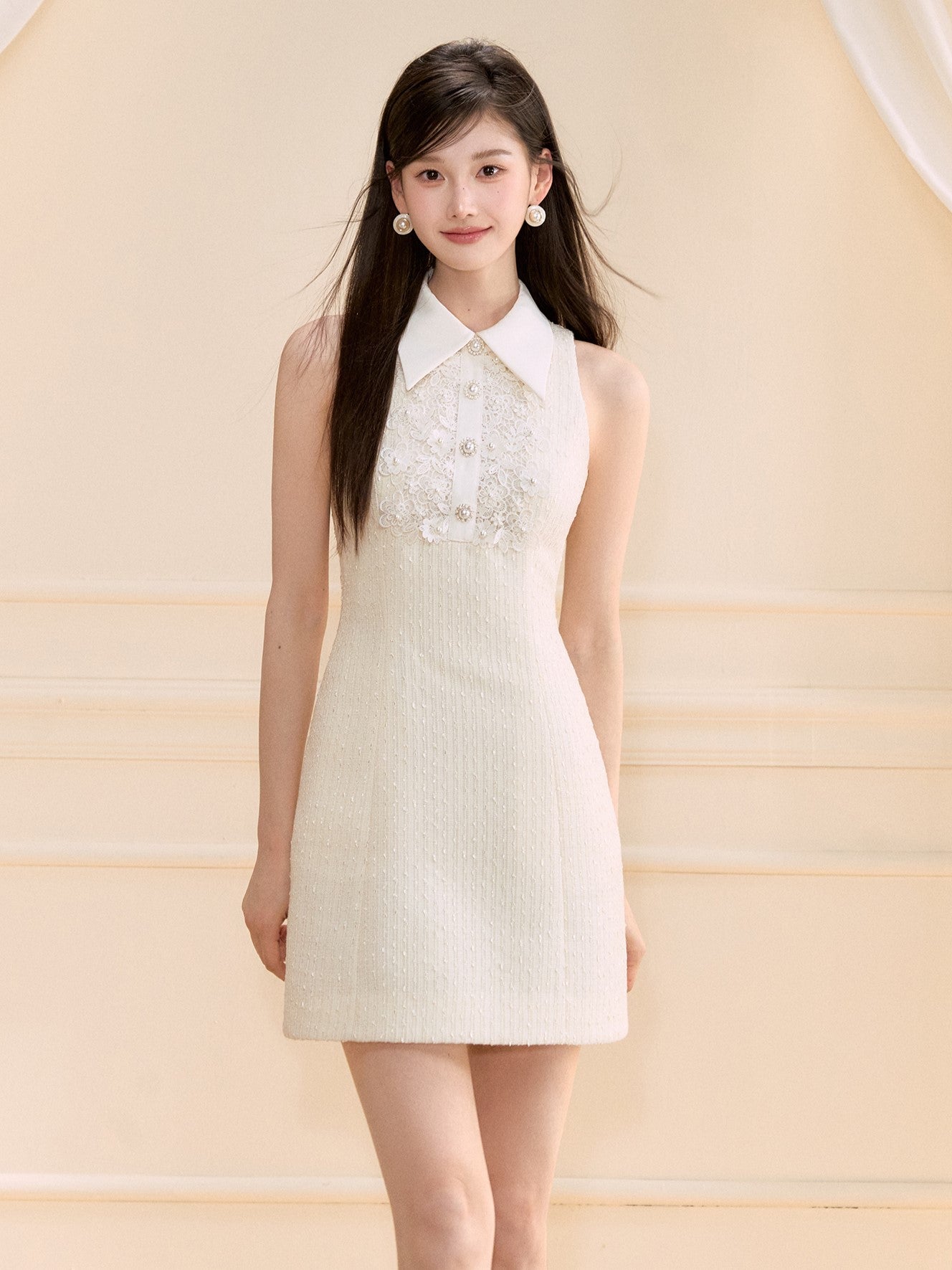 Lace Pearl Sleeveless/Short Sleeves Dress OSH0127