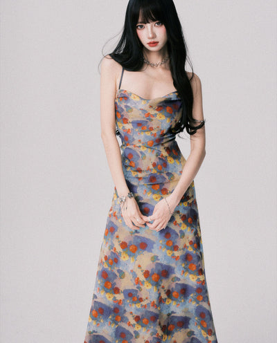 Floral Print Backless Long Dress LUL0154