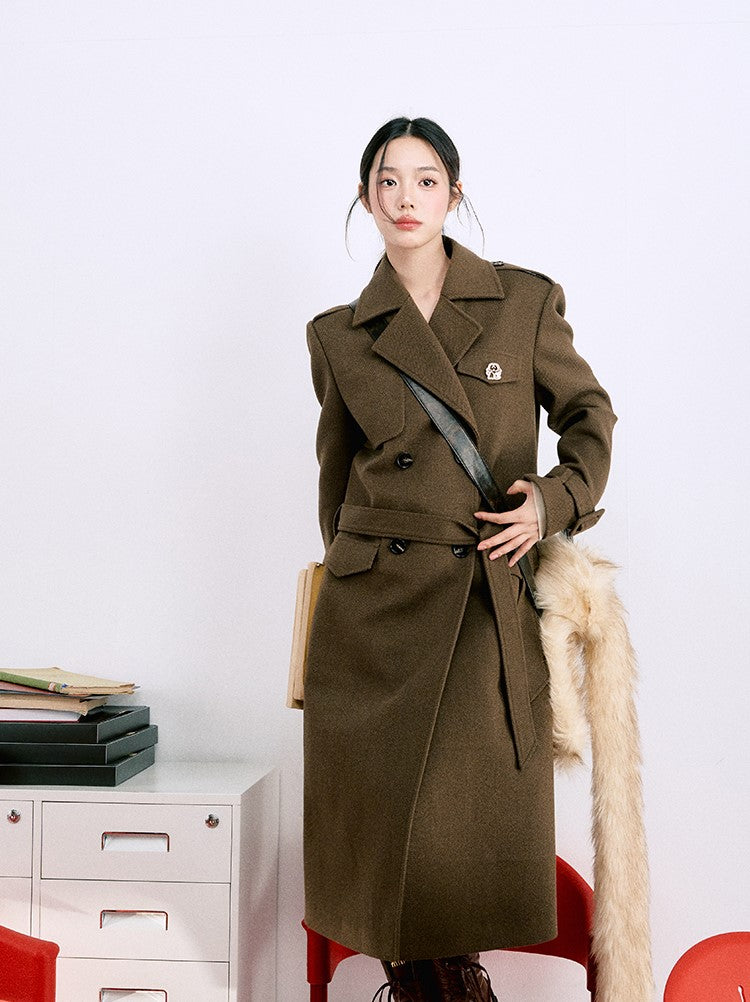 Classic Silhouette Belt Simple Warm Long Coat LAL0063