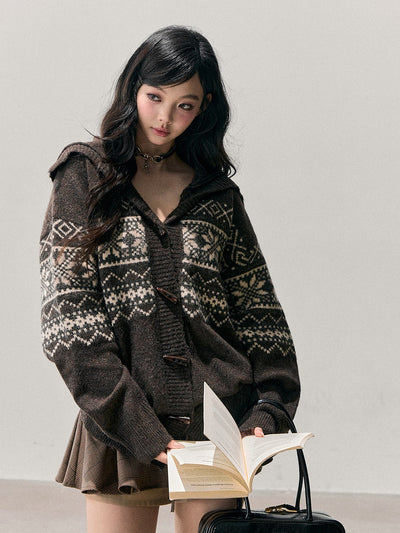 Horn Button Nordic Pattern Cardigan DIA0761