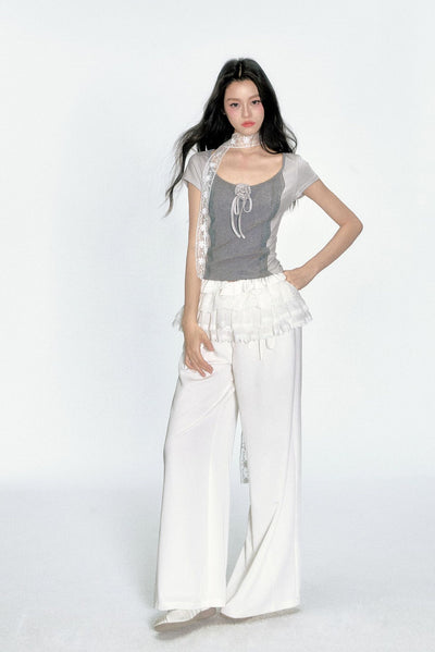 Lace Splicing Short Sleeve T-shirt FRA0369