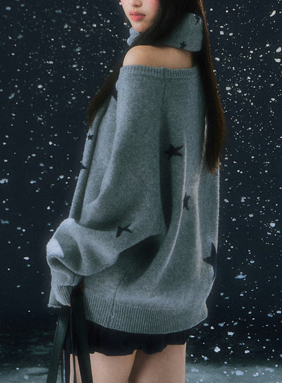 Star Jacquard Off-Shoulder Sweater WEE0105