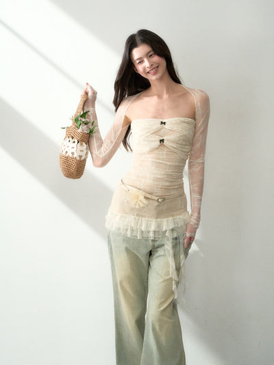 Lace Irregular Tube Top+Shawl LAL0190