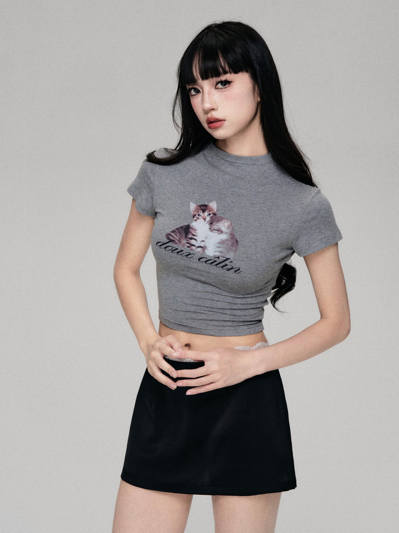 Funny Cat Printed Straight Shoulder Short Sleeve T-shirt LUL0065