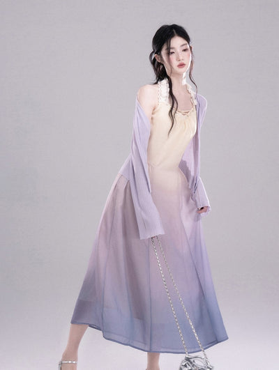 Gradient Purple Halter Sleeveless Dress COT0308