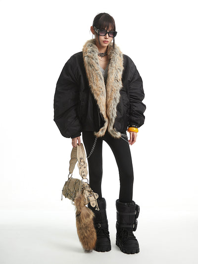 Black Fur Collar Thick Warm Jacket UNC0331