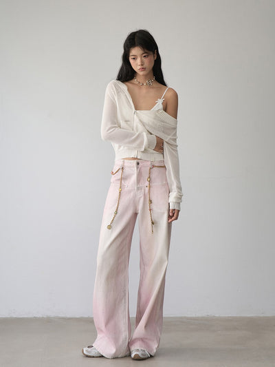 Washed Distressed Pink Jeans VIA0331