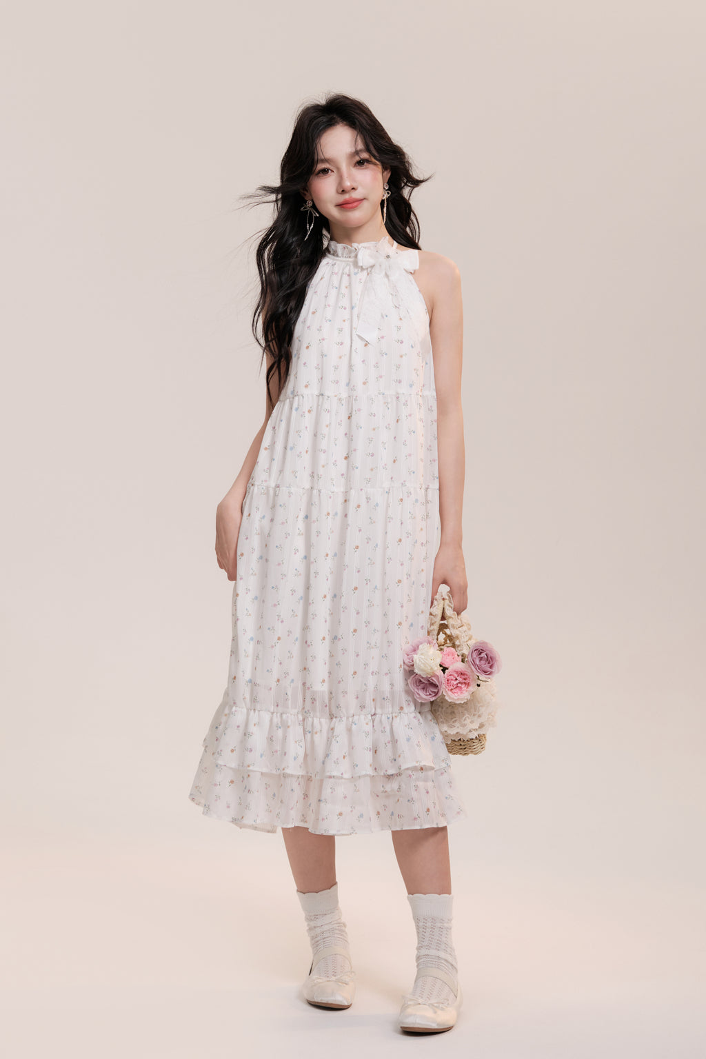 Moonlight Song Floral Bow Long Dress AOO0001