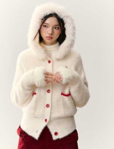 Cat Embroidery Fur Collar Knit Cardigan NTO0248