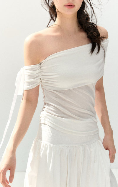Ribbon Short Sleeves Top/Skirt SHI0153