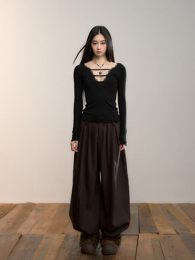 Reversible Lace-Trimmed Long-Sleeve T-Shirt VIA0360