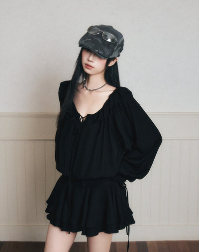 Ruffled Chiffon Satin Shirt Dress LUL0170