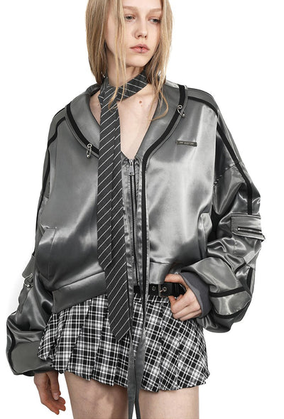 Leather Button Plaid Pleated Skirt ANY0081