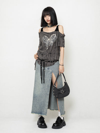 Off-shoulder Butterfly Sleeveless Loose Suspender Top ZER0223