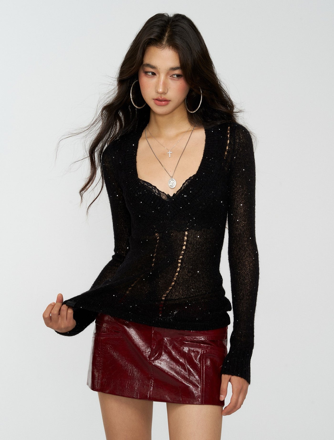 Crocodile Pattern Mini Leather Skirt 4MU0159