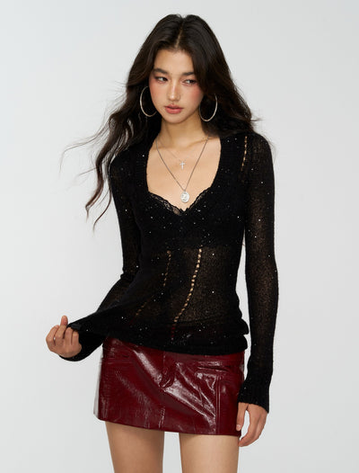 Crocodile Pattern Mini Leather Skirt 4MU0159