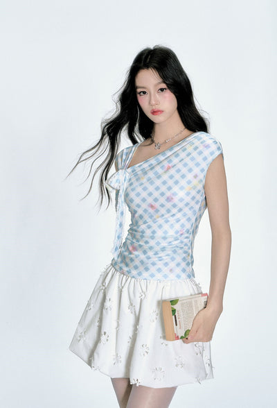 Blue and White Plaid T-shirt FRA0365