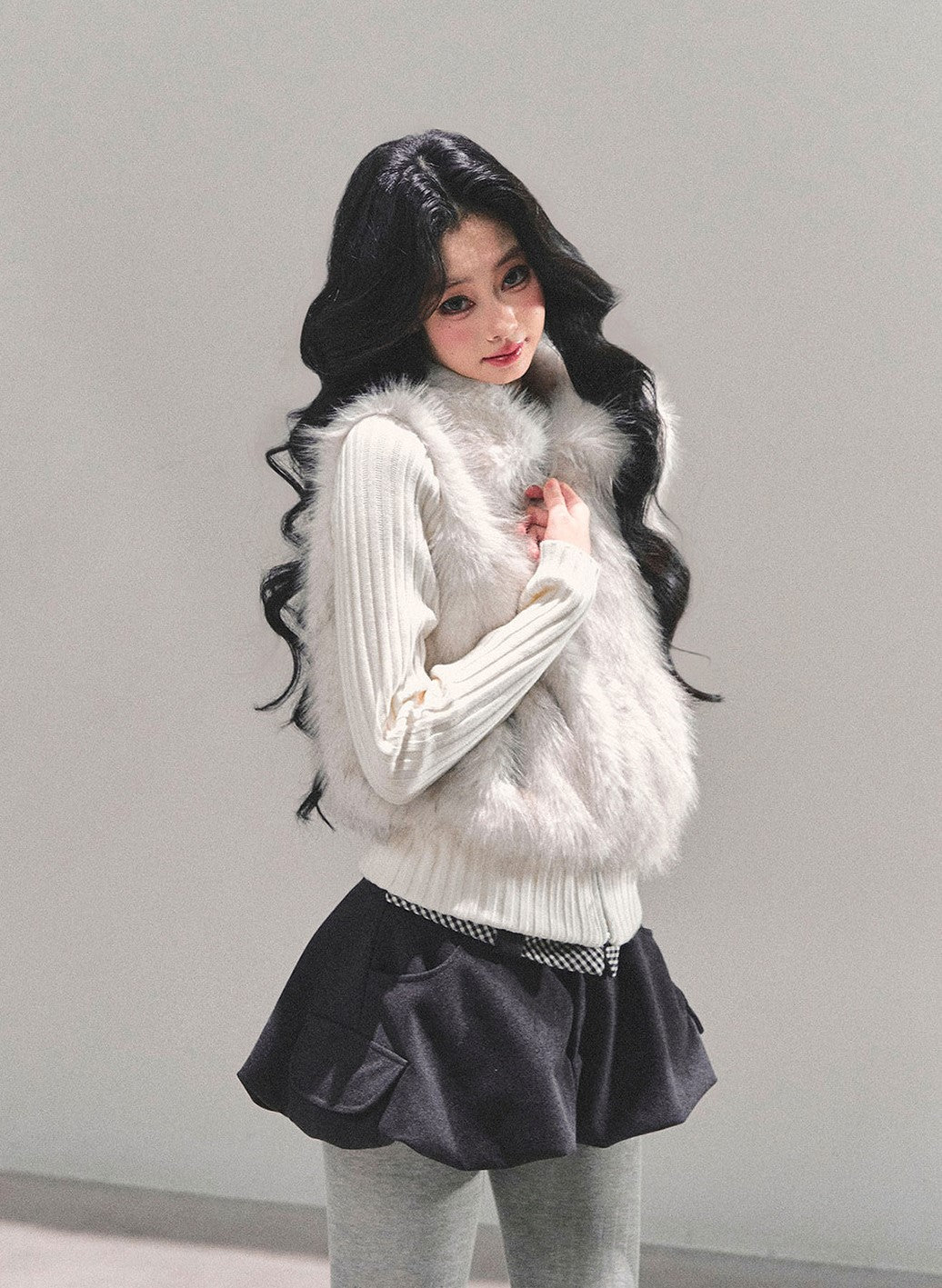 Faux Two-Piece Knitted Fur Jacket DIA0754