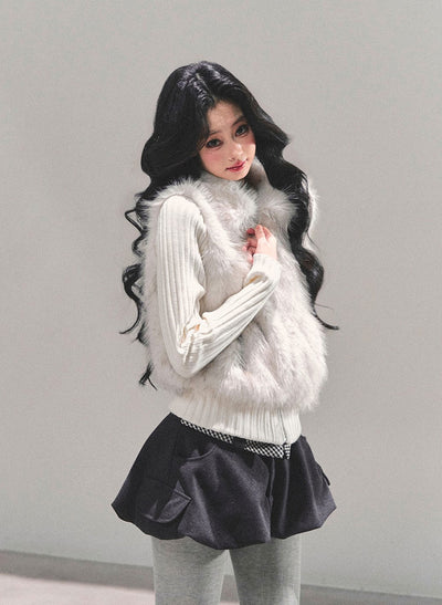 Faux Two-Piece Knitted Fur Jacket DIA0754