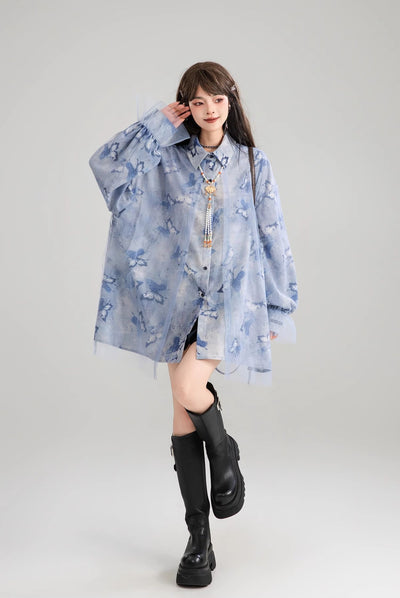 Blended Butterfly Flower Long Sleeve Shirt KEI0164