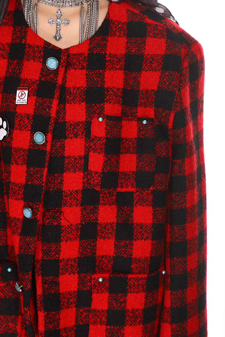 Classic Red Plaid Thickened Noble Woolen Jacket UNC0163