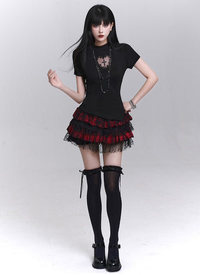 Black Heart Cross Short-sleeved T-shirt LAD0197