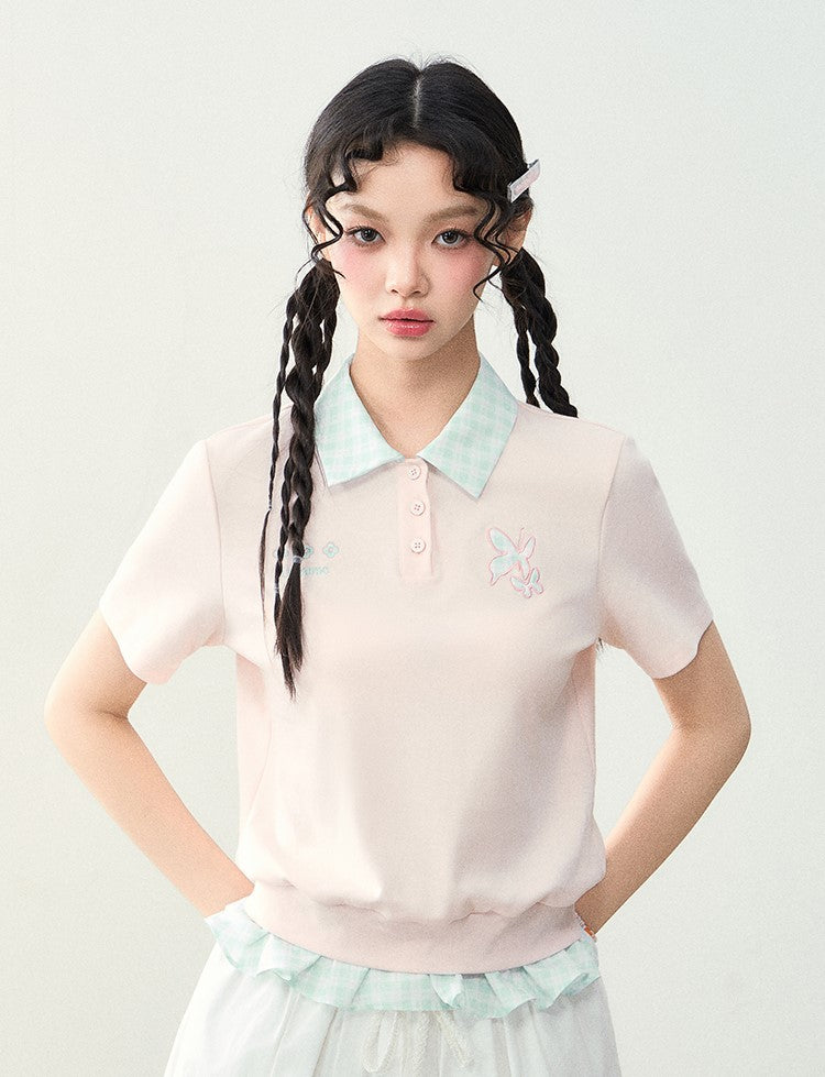 Patch Embroidered Plaid Polo T-shirt NTO0228