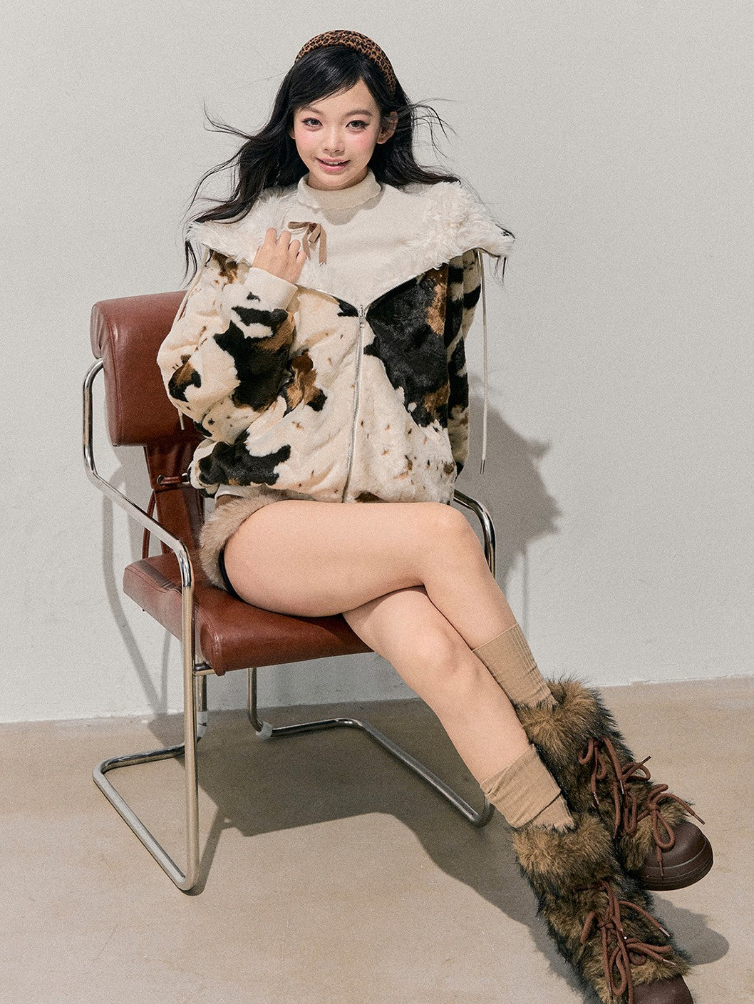 Marble Color Fur Coat DIA0749