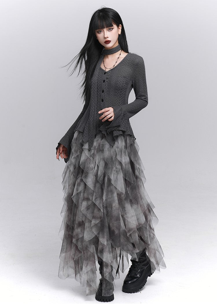 Irregular Mesh Cake Long Skirt LAD0223
