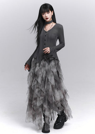 Irregular Mesh Cake Long Skirt LAD0223