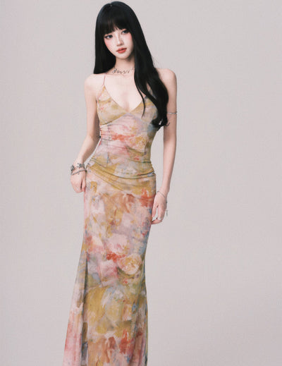 V-neck Long Suspender Dress LUL0163