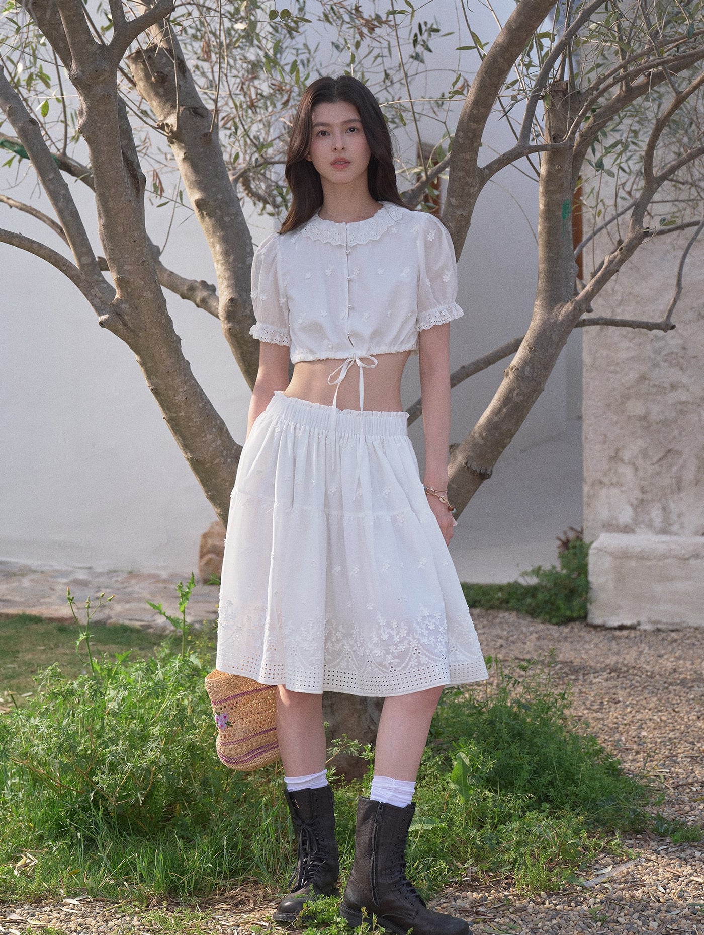 Doll Collar Puff Sleeve Shirt/Skirt LAL0197
