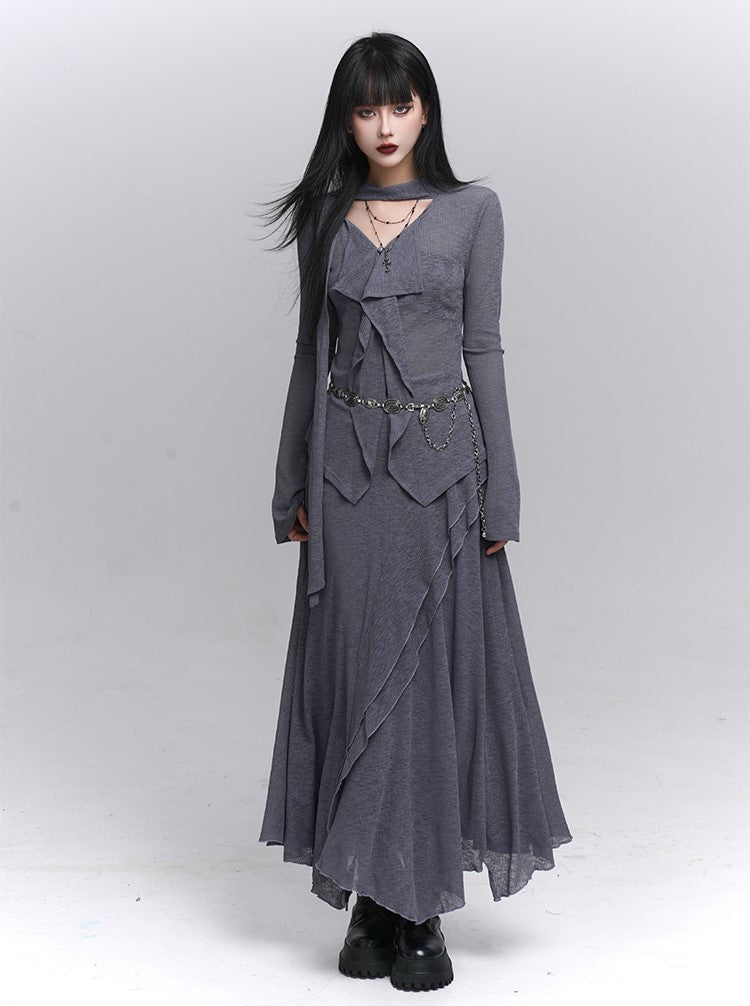 Simple High-End V-neck Top/Skirt LAD0222