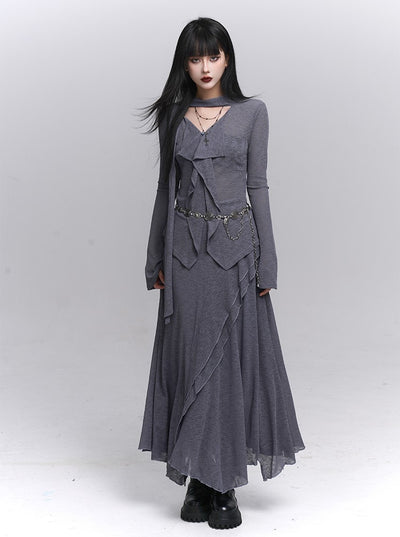 Simple High-End V-neck Top/Skirt LAD0222