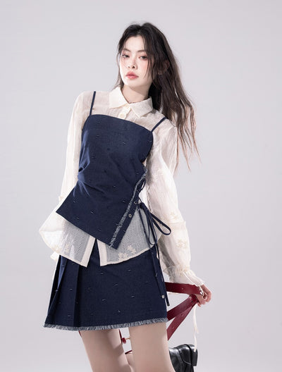Blue Ripped Suspender Top+Skirt COT0262