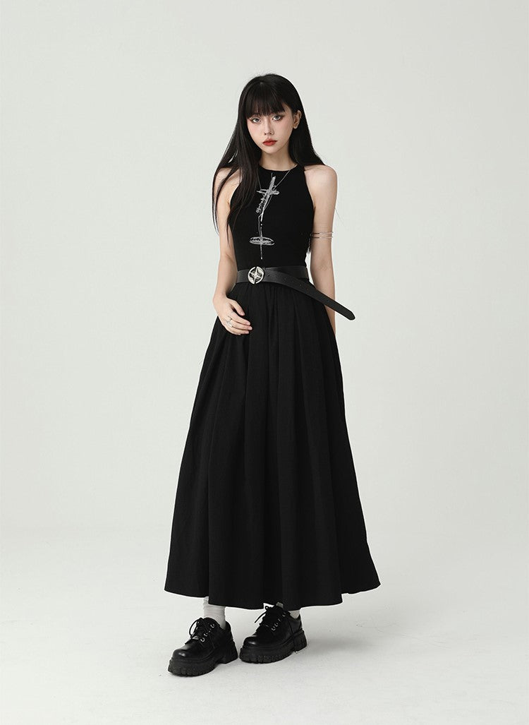 Black Sleeveless Suspender Long Dress LAD0094