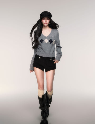 Diamond Pattern V-Neck Sweater LUL0200