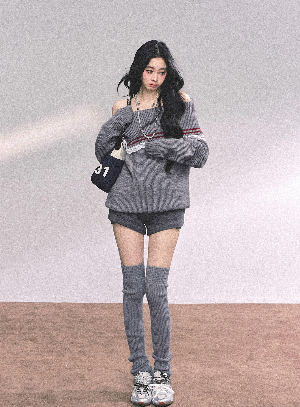 Lace Off-shoulder Loose Sweater DIA0632