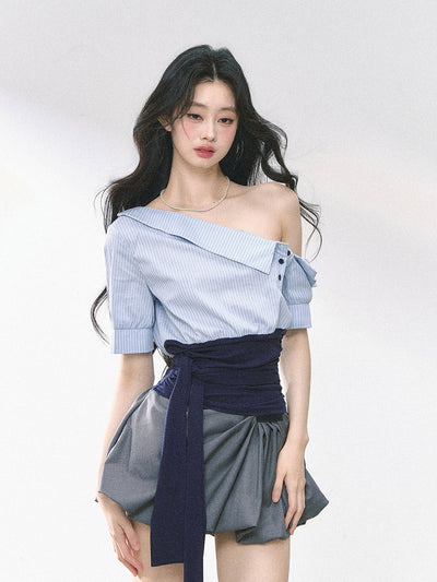 Oblique Shoulder Striped Shirt/Dress DIA0463