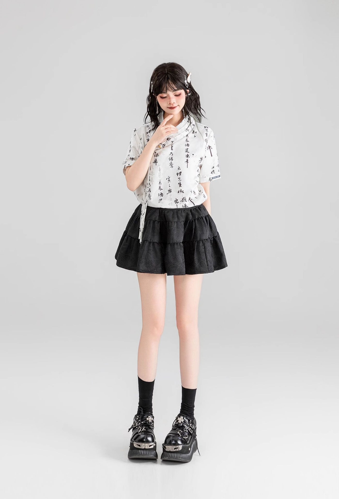 Dark Pattern Jacquard A-line Pleated Fluffy Cake Short Skirt KEI0061