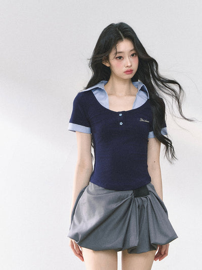 Fake Two-piece Flower Button T-shirt DIA0460