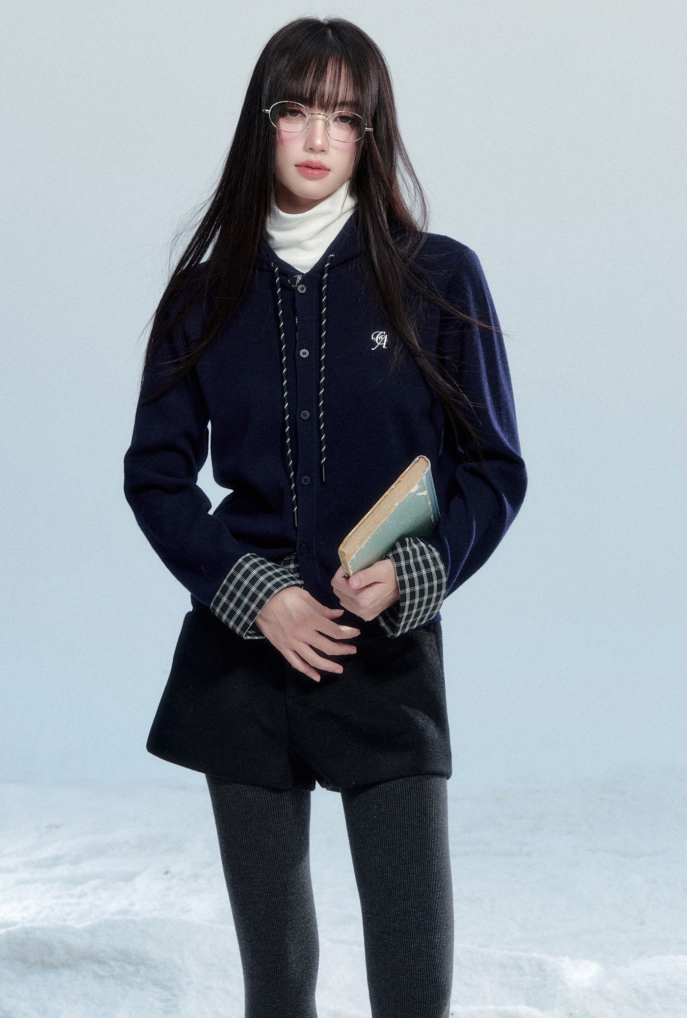 Plaid Patchwork Hooded Cardigan FRA0480