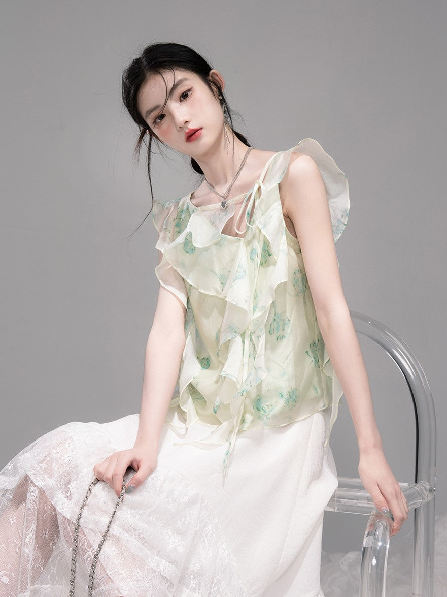 Irregular Lotus Leaf Collar Chiffon Shirt COT0330