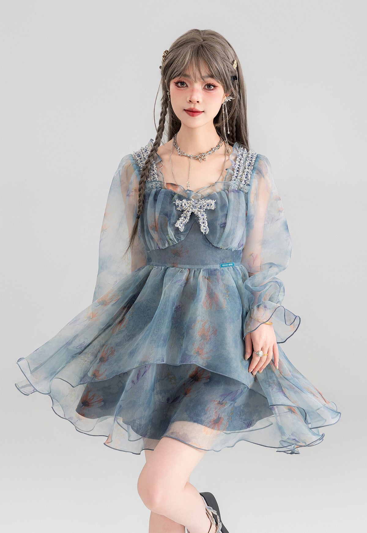 Floral Short/Long Sleeve Fairy Puffy Princess Dress KEI0065