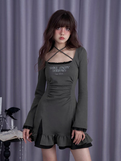 Dark Gray Fake Two-piece Dress SAG0199