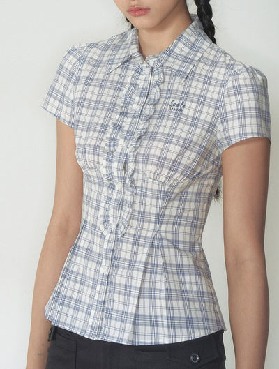 Retro Ruffled Slim Short-sleeved Shirt SOO0017