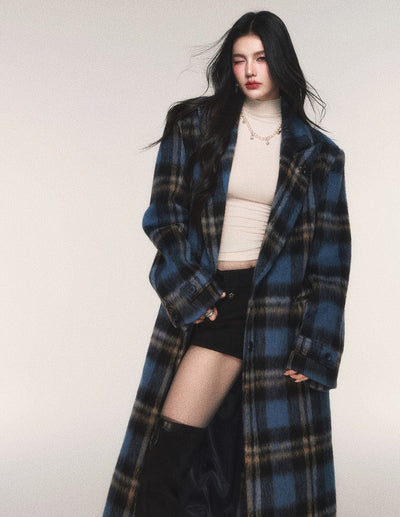 Blue Plaid Long Wool Coat LUL0215