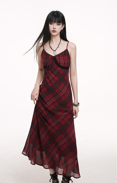 Red Plaid Suspender Dress LAD0177