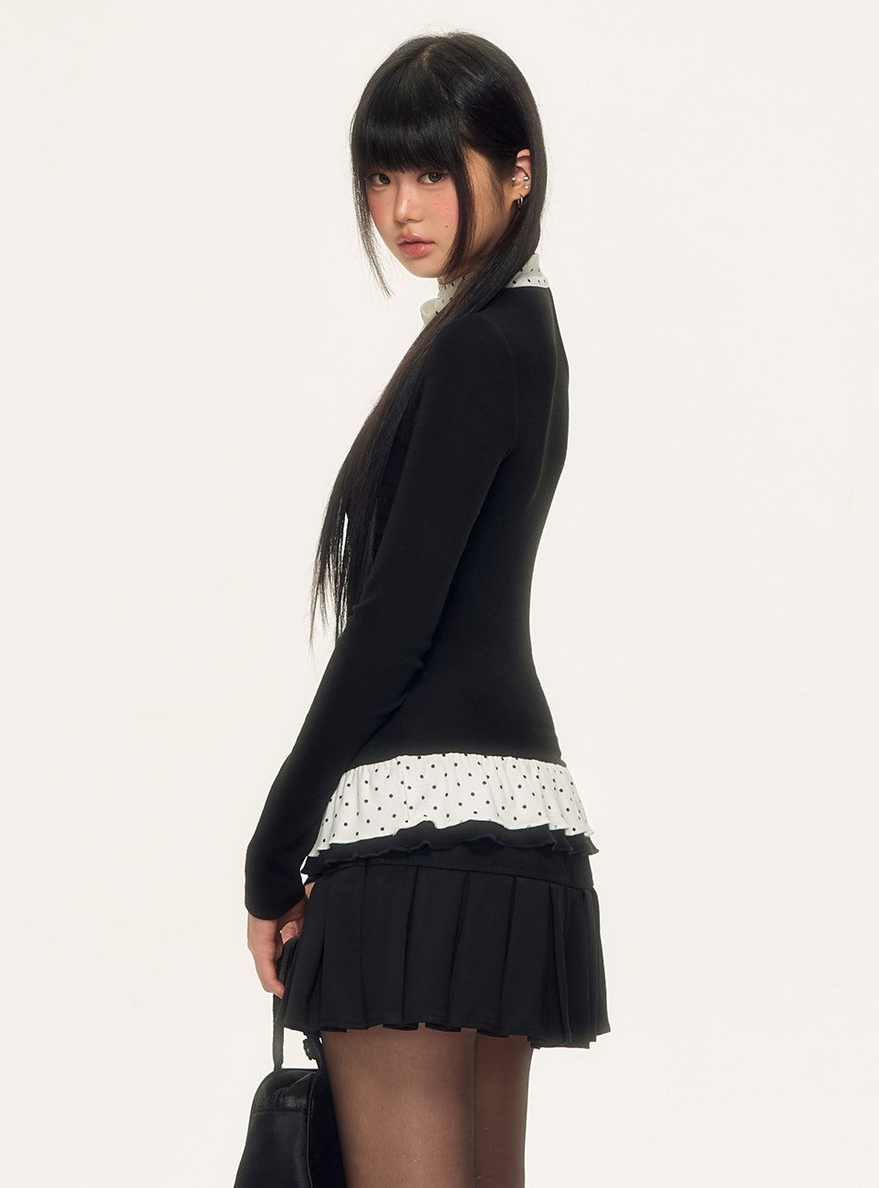 Polka Dot Tie-up Long-sleeved T-shirt WEE0086